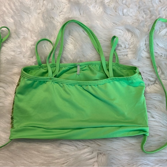 Ferreira Dance Sequin Crop Top w/ Tie Strap Detail Size Small Adult Green - Picture 8 of 10